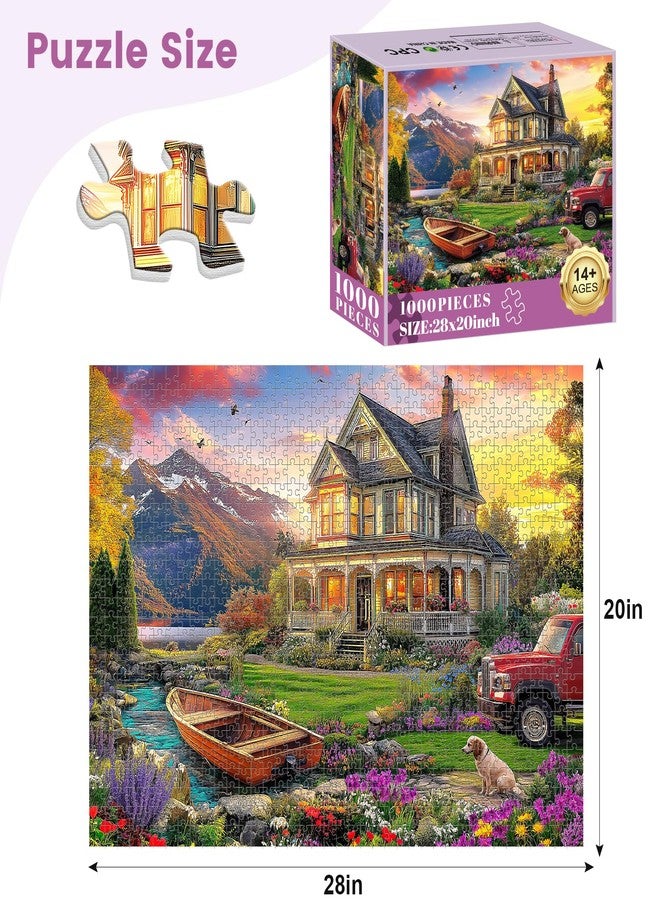 VOLUVOLU 1000 Piece Puzzles for Adults, Autumn Landscape Jigsaw Puzzle, Villa and Dog Jigsaw Puzzles 1000 Pieces, Challenging Game Home Decor Birthday Party Gift Toy for Adults Kids Seniors, 28×20 in - Image 2